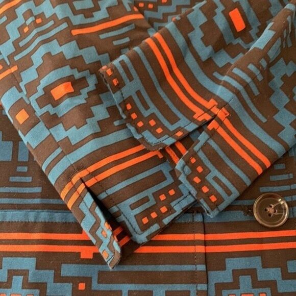 RARE Jenni Kayne | Aztec Ethnic Abstract Blue Blazer Pants Set Silk Blend XS 4 - Picture 11 of 15